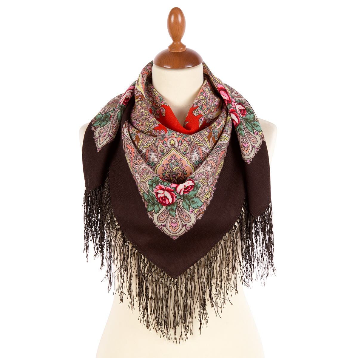 Premium scarf Evening over the Vohna, wool, brown - 89x89cm