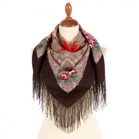 Premium scarf Evening over the Vohna, wool, brown - 89x89cm