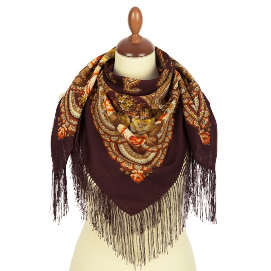 Premium scarf On The Wings of Memory, wool, brown - 89x89cm