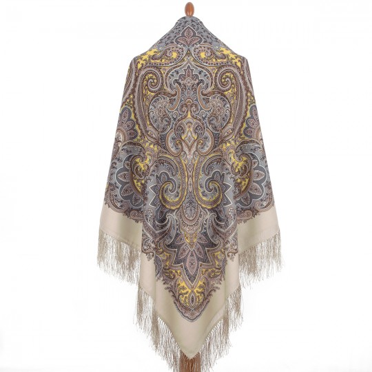 Premium shawl Bright Sun, wool, beige- 146x146cm